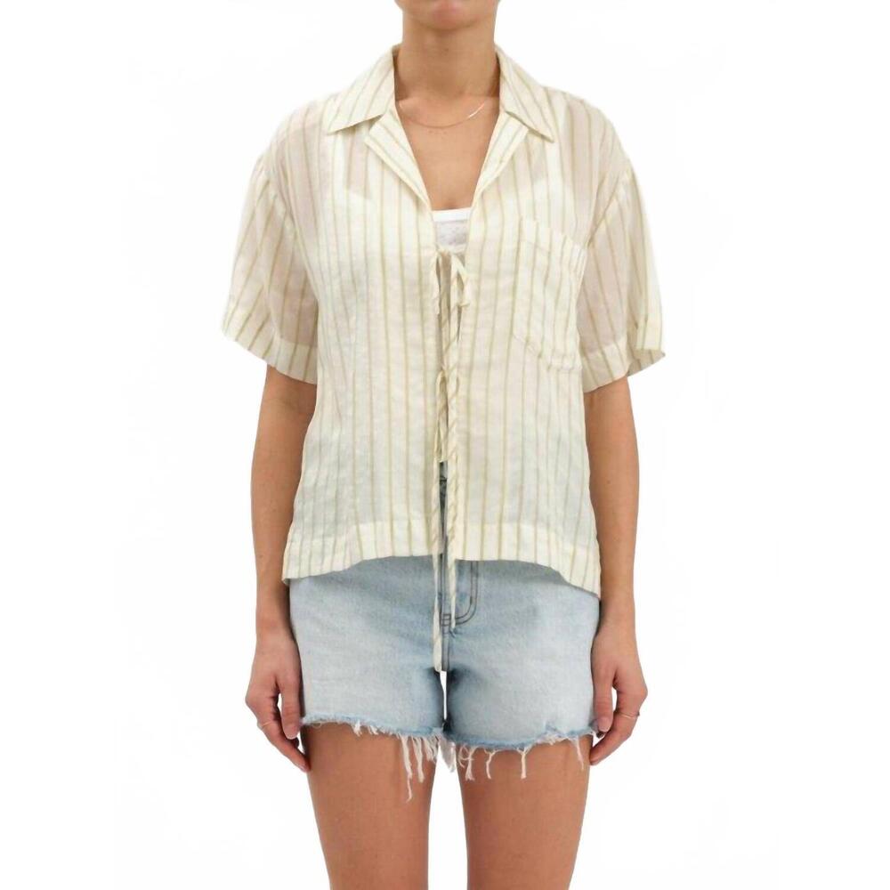 NEW DAZE denim buttercup tie front shirt in sunnyside stripe
